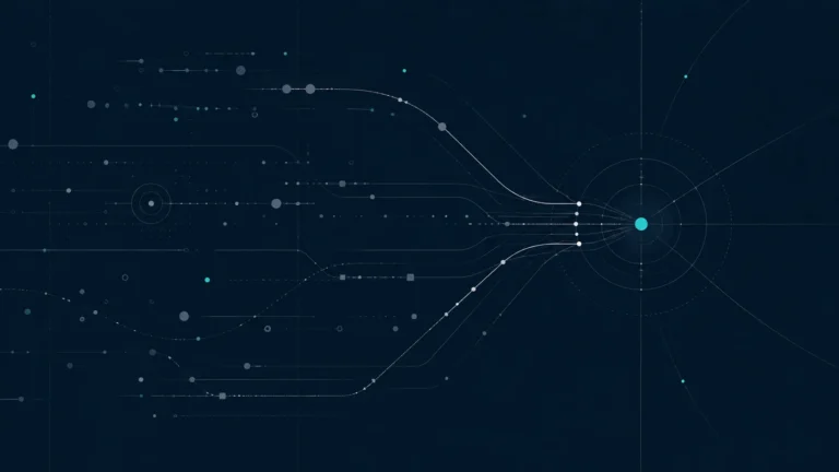 Abstract systems map showing one company connected to many separate search pathways.