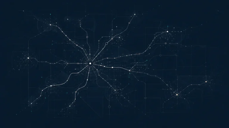 Abstract grid of repeating location nodes branching from a few parent pathways.