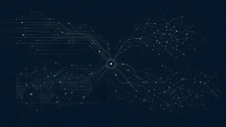 Abstract diagram of many signals converging on a single point and fanning back out.
